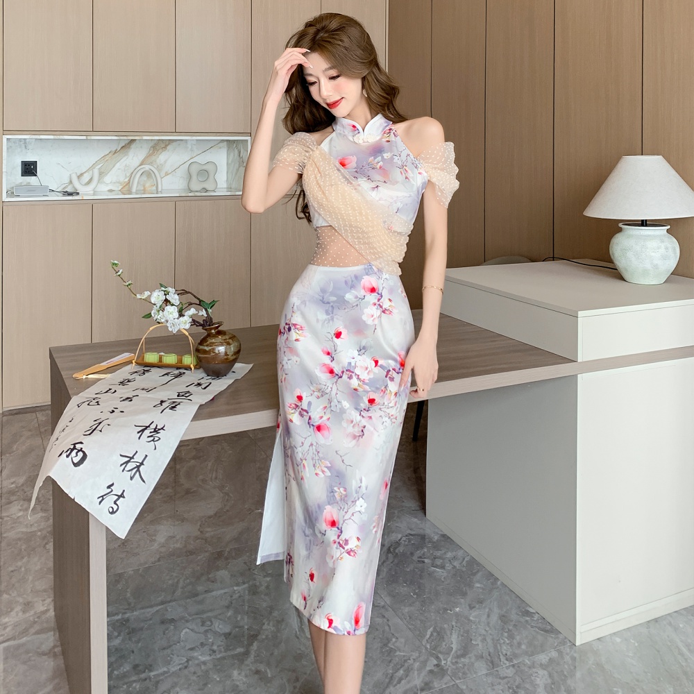 Chinese style ladies dress light luxury long formal dress