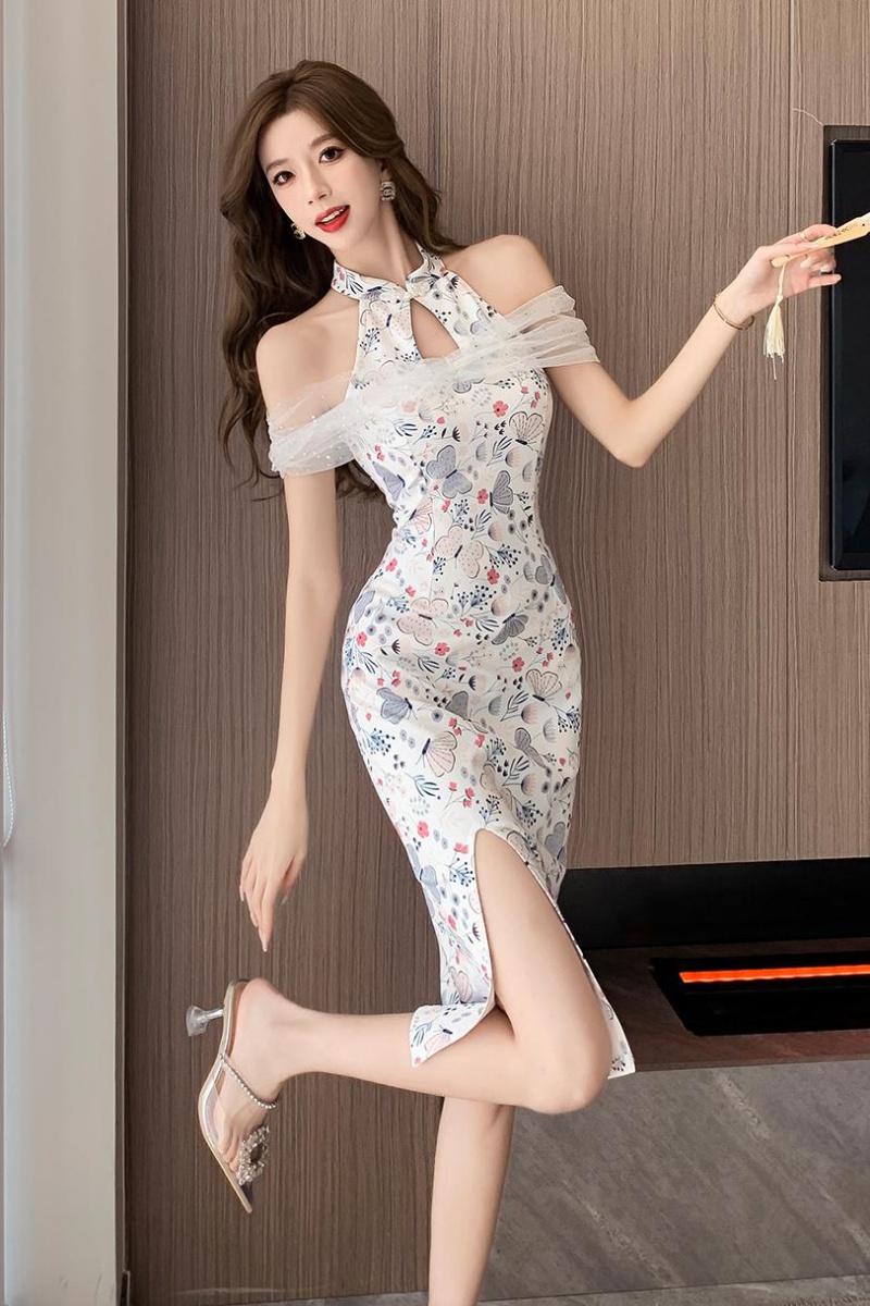 Elegant retro dress Chinese style strapless cheongsam