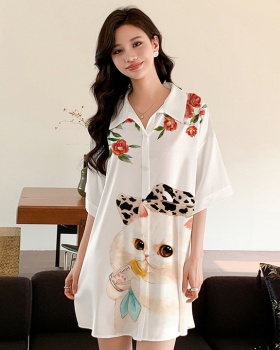 Summer silk homewear lapel colors kitty cardigan