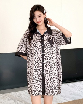 Satin homewear leopard cardigan summer heart pajamas for women