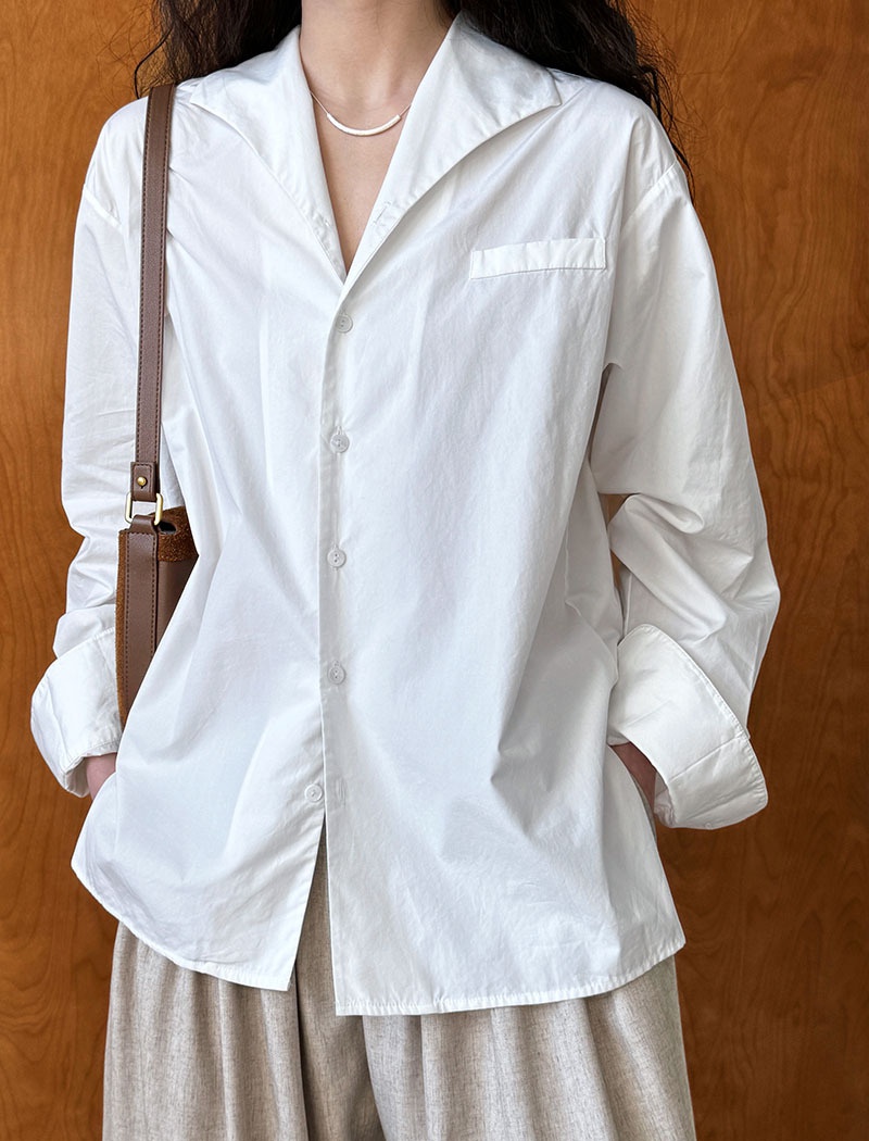 Commuting long sleeve cotton fruit collar shirt for women