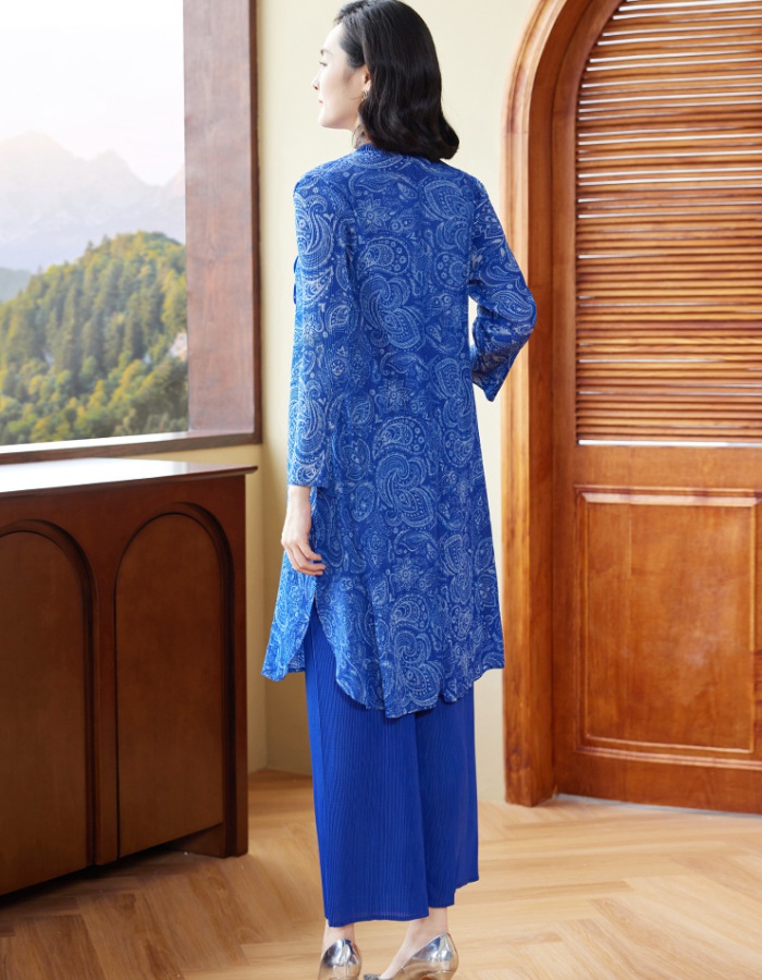 Spring Chinese style long pants retro dress 2pcs set for women