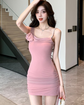 Temperament enticement pink summer sling dress for women