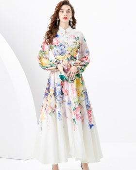 Court style printing spring and summer dress