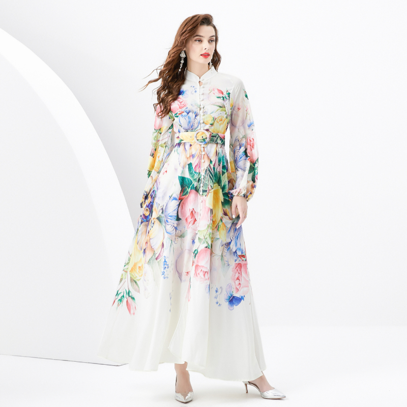 Court style printing spring and summer dress