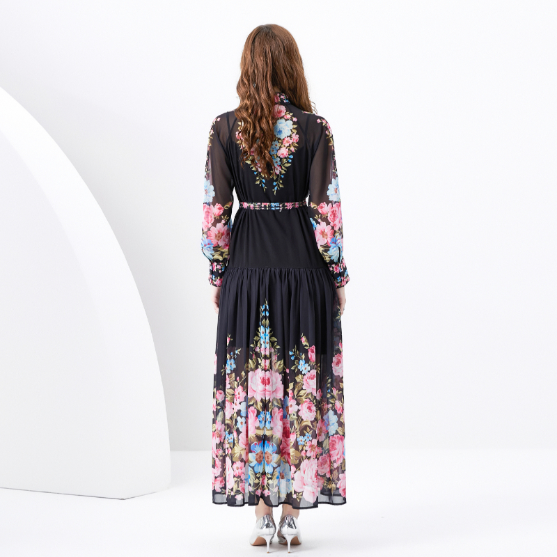 Raglan sleeve printing spring and summer long dress