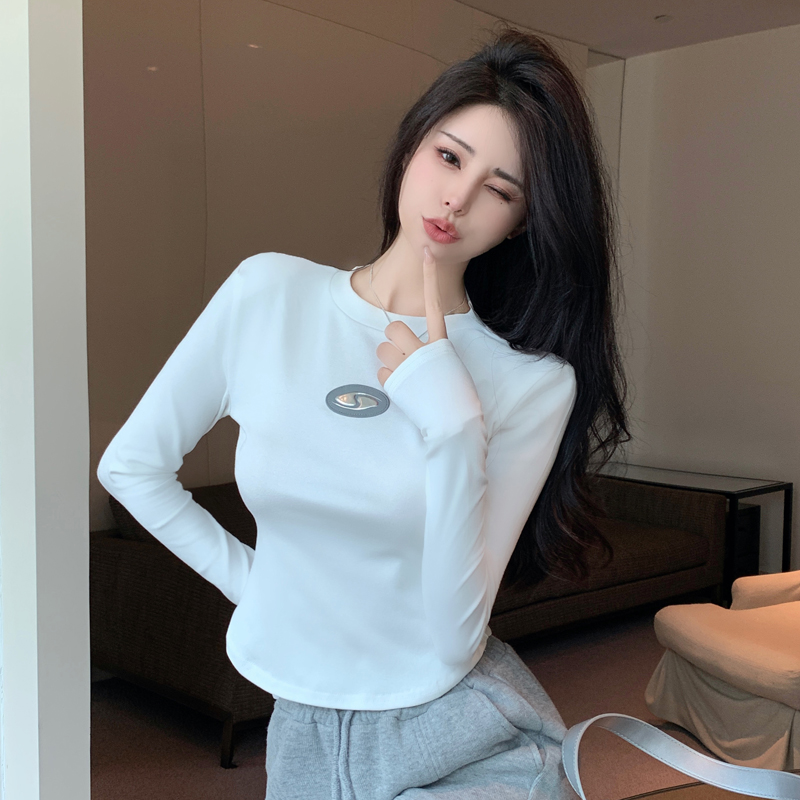 High waist Korean style tops long sleeve arc bottoming shirt