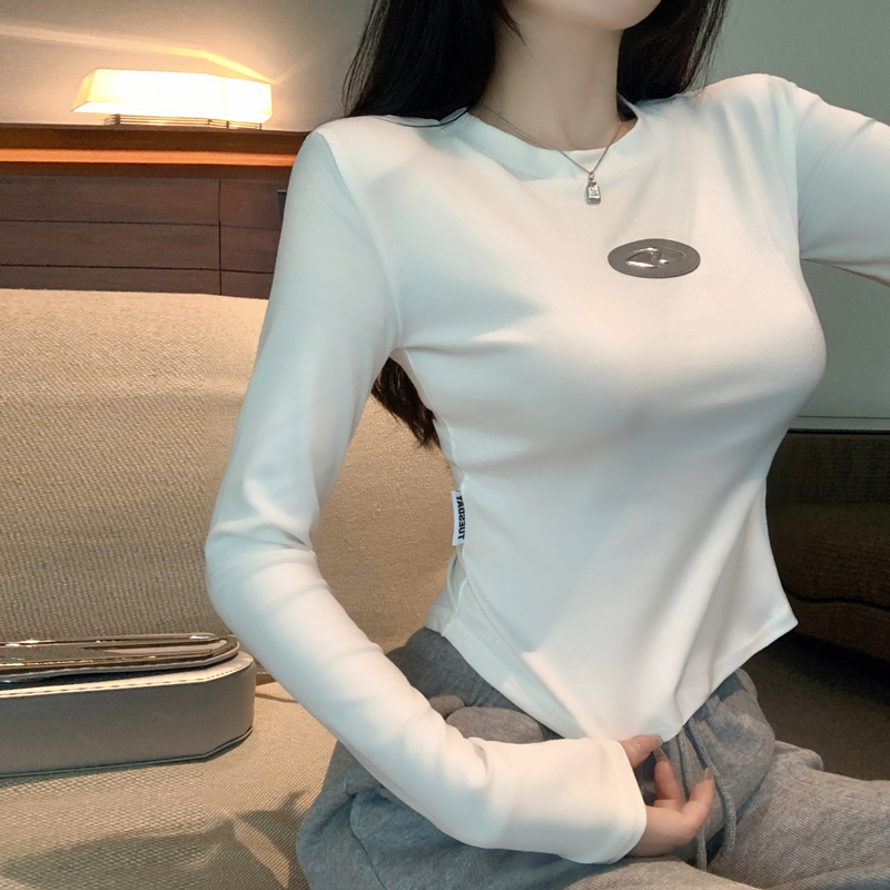 High waist Korean style tops long sleeve arc bottoming shirt