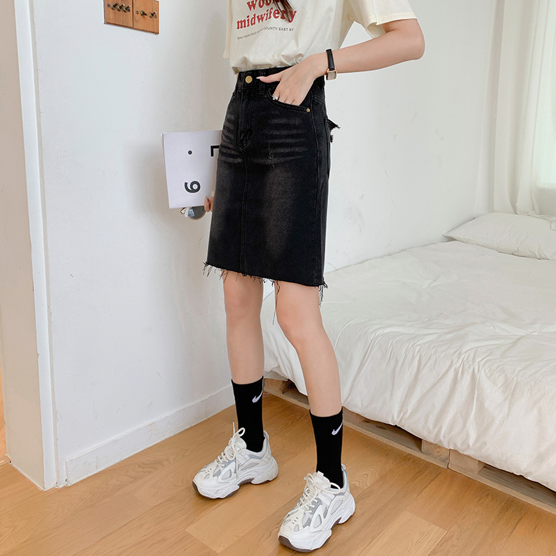 Denim A-line skirt slim fat one step skirt for women