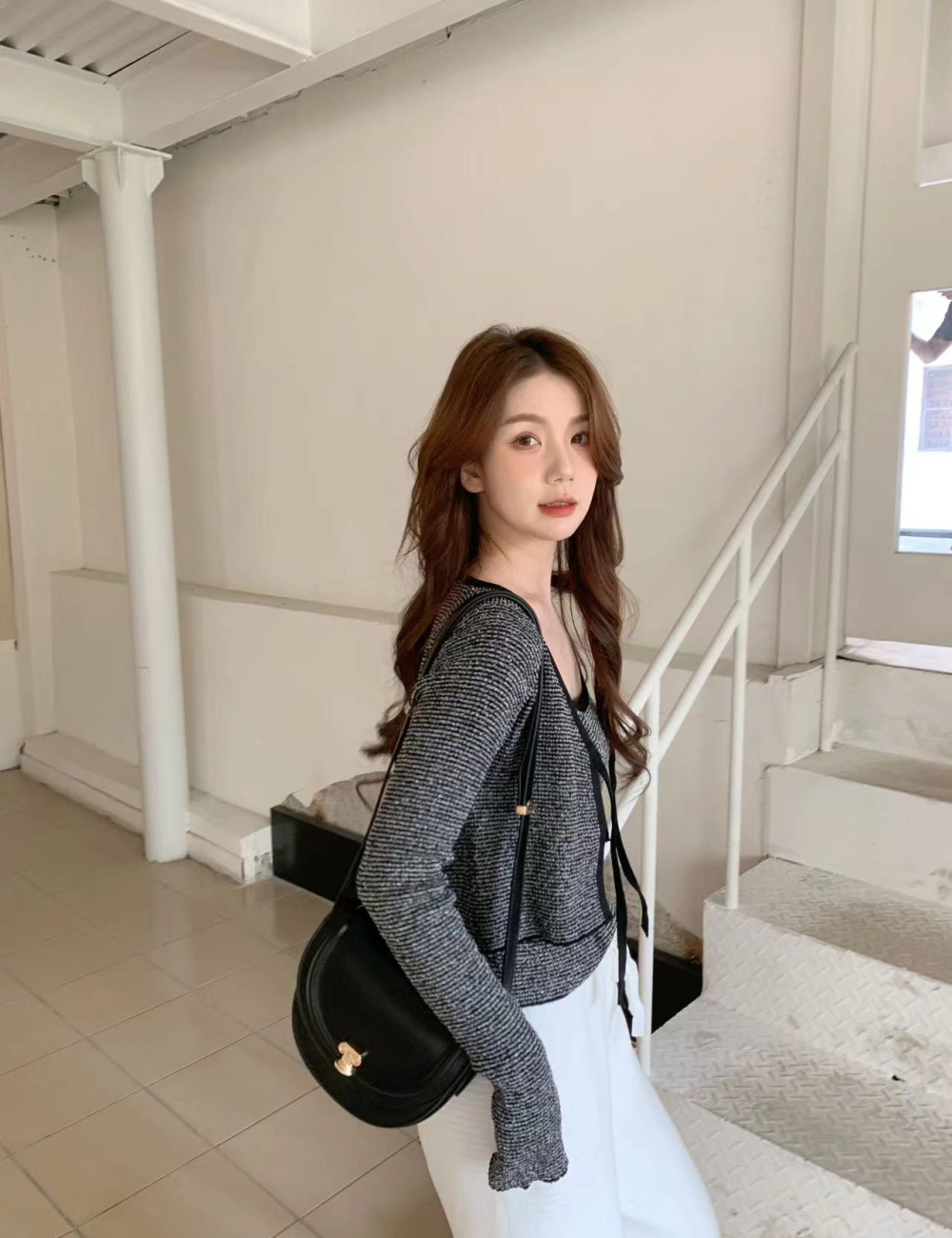 Spring and summer knitted chest pad long sleeve vest
