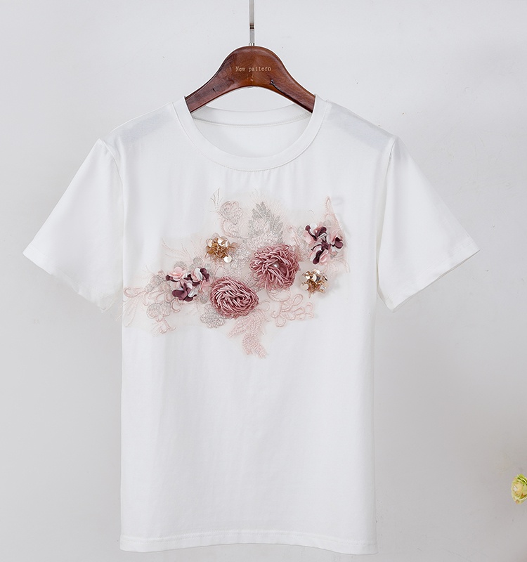 Slim stereoscopic embroidered shirt flowers denim long pants a set