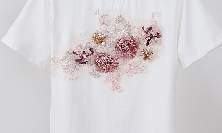 Slim stereoscopic embroidered shirt flowers denim long pants a set