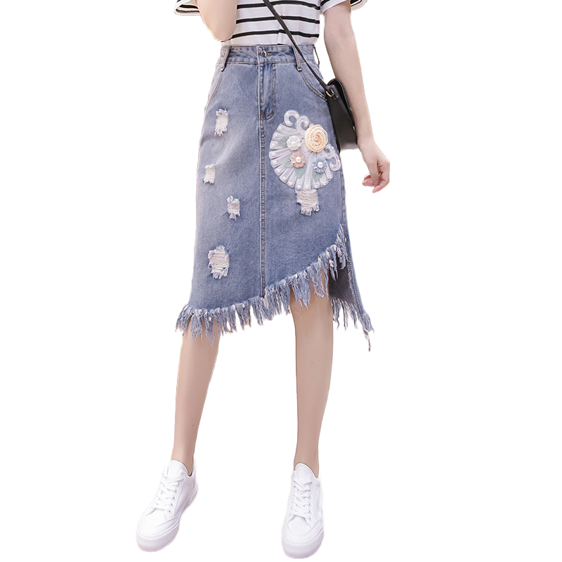 Stereoscopic burr denim skirt colors embroidered skirt