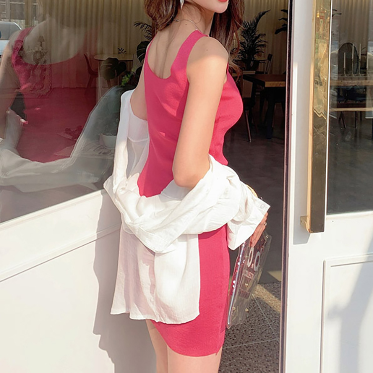 Knitted Korean style vest sexy slim dress for women