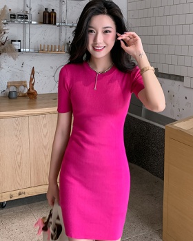 Pullover slim short sleeve round neck Korean style dress
