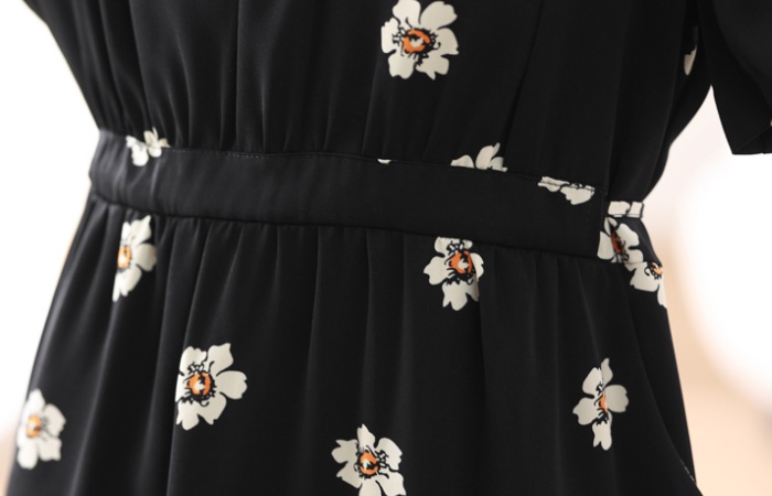 Printing pinched waist summer temperament dress for women
