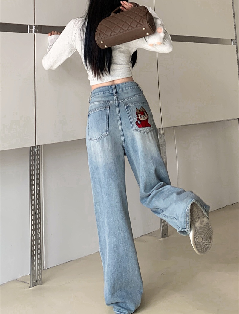 All-match cartoon jeans loose straight long pants
