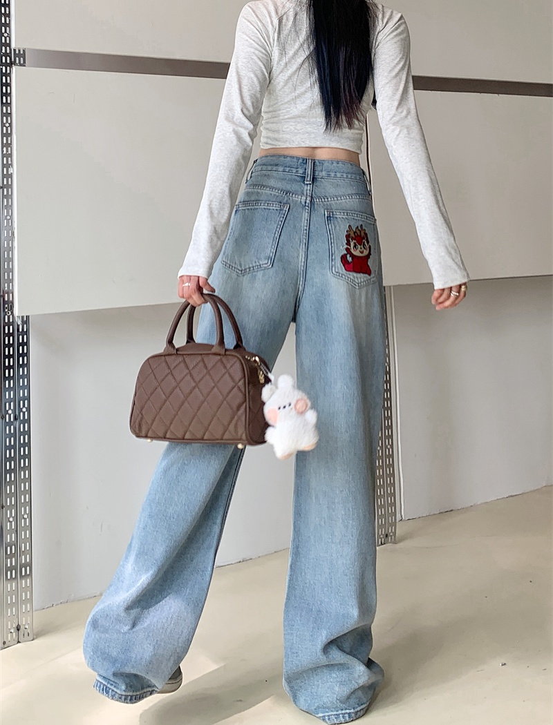 All-match cartoon jeans loose straight long pants