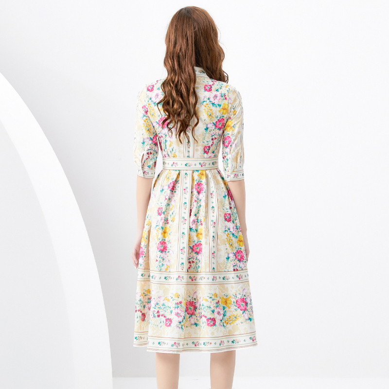 Printing lapel corset spring and summer skirt hem dress