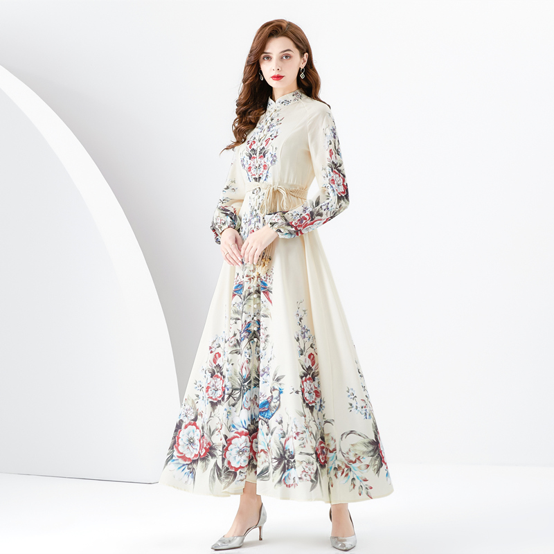 Cstand collar spring and summer long dress