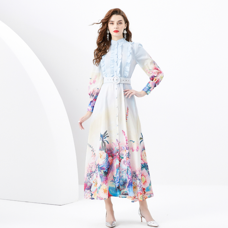 Printing lace dress spring and summer long cardigan