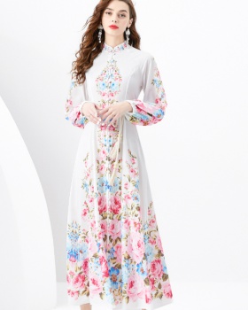 Single-breasted spring and summer retro long dress