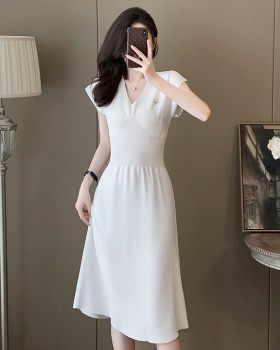 Black exceed knee ice silk A-line long dress for women