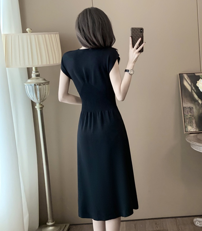 Black exceed knee ice silk A-line long dress for women