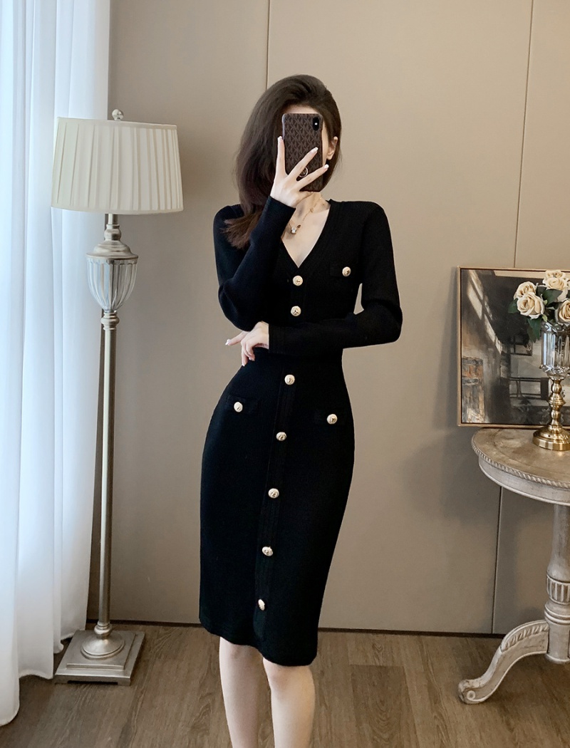 Knitted long spring ice silk package hip dress for women