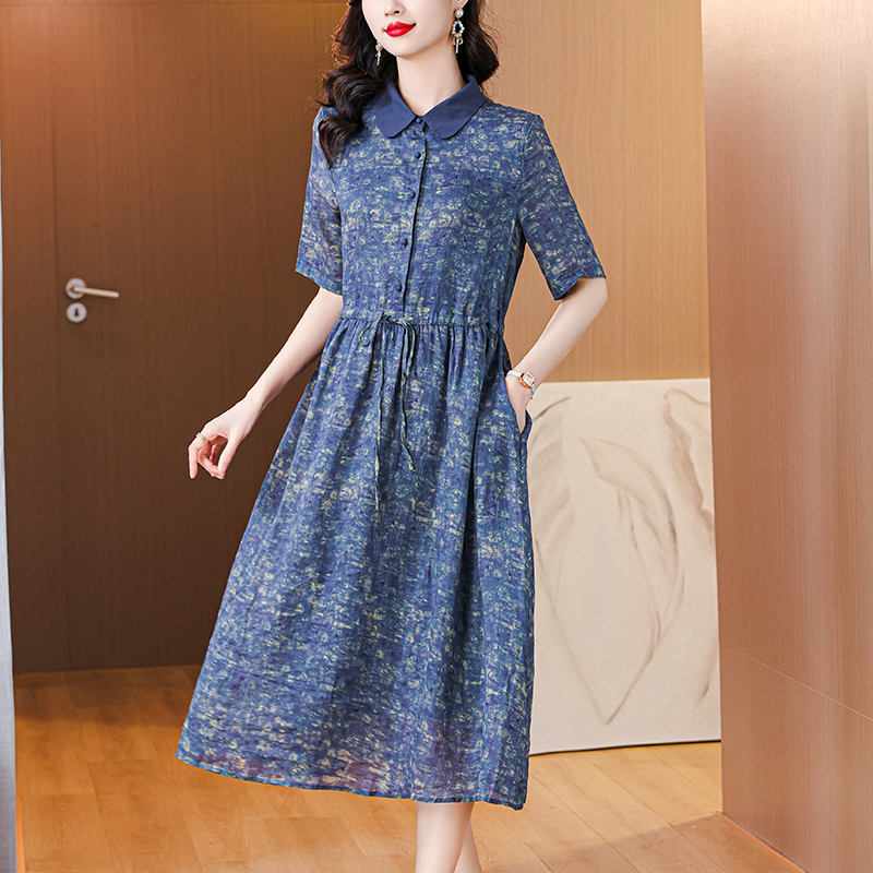 Blue large yard summer Cover belly dress for women