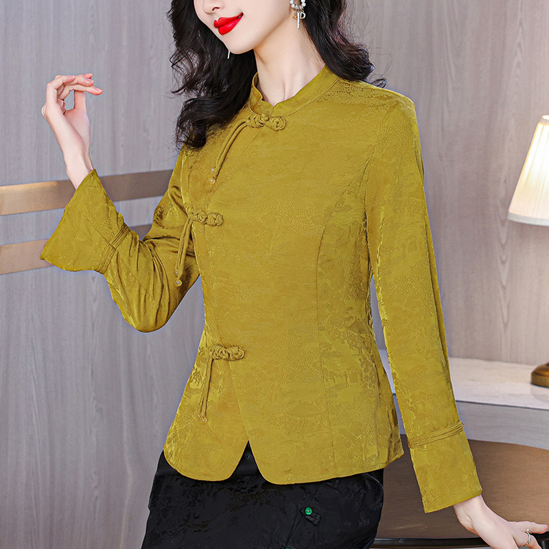 Long sleeve tops Chinese style shirt for women
