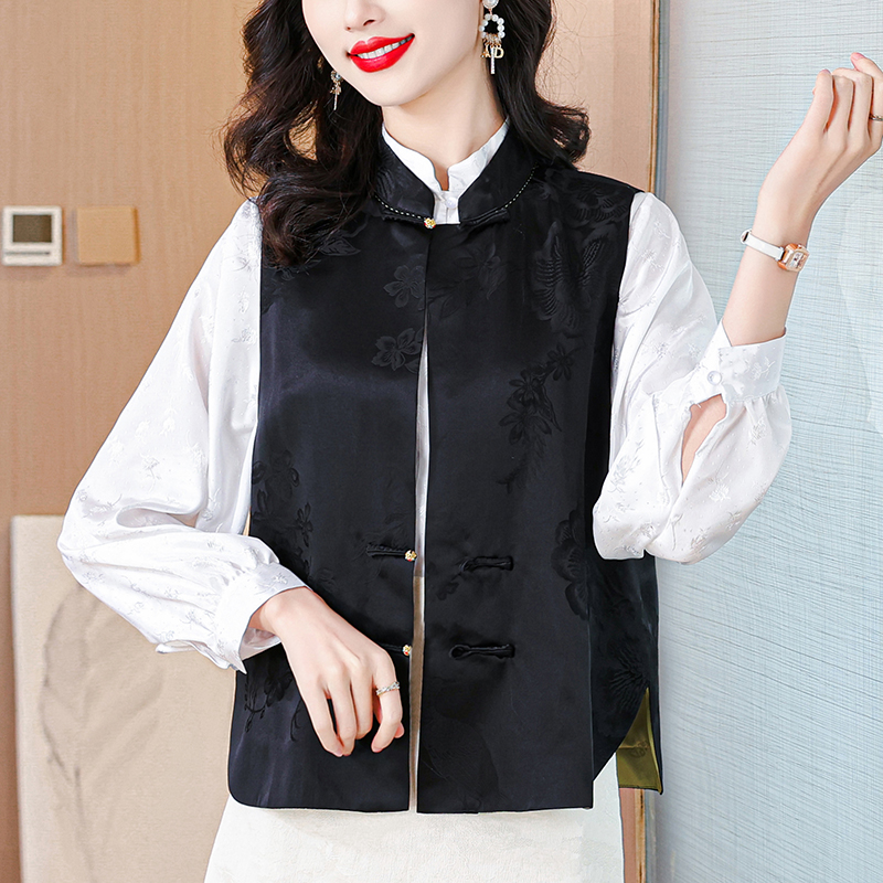 Spring jacquard vest real silk tops for women