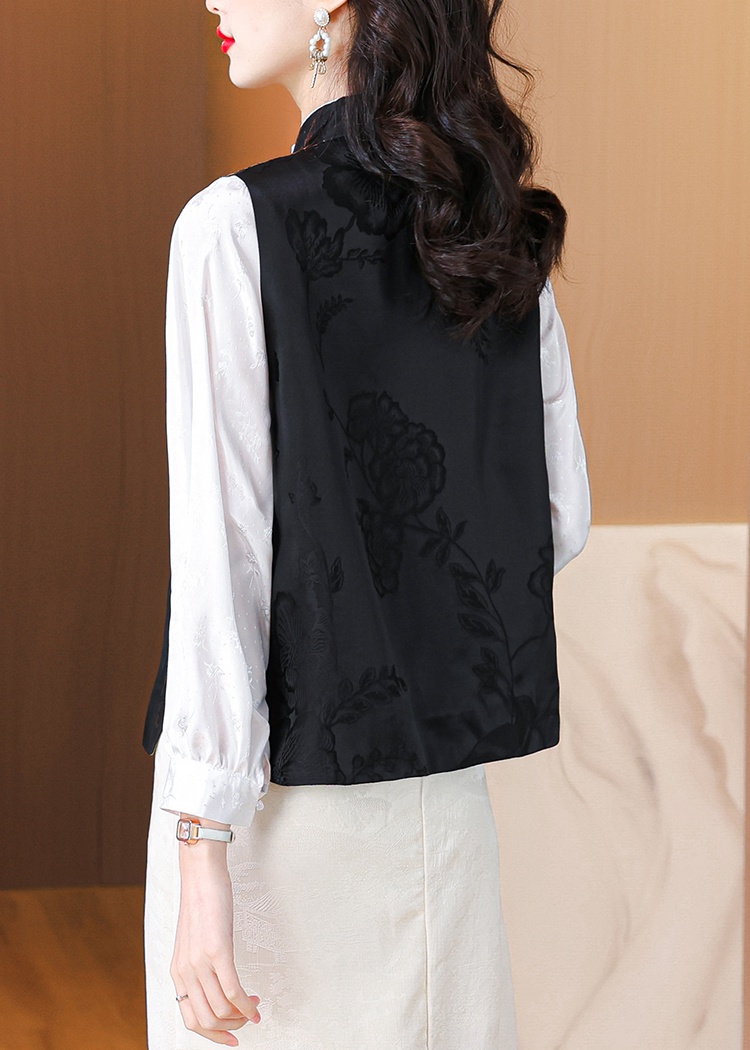 Spring jacquard vest real silk tops for women