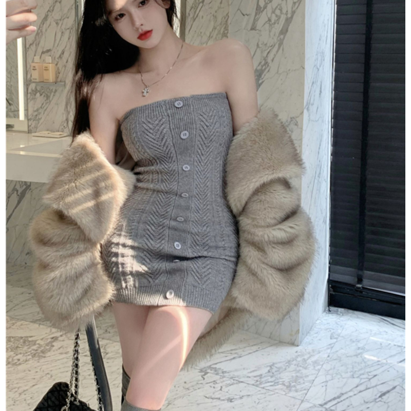 Wrapped chest dress pure sweater dress for women