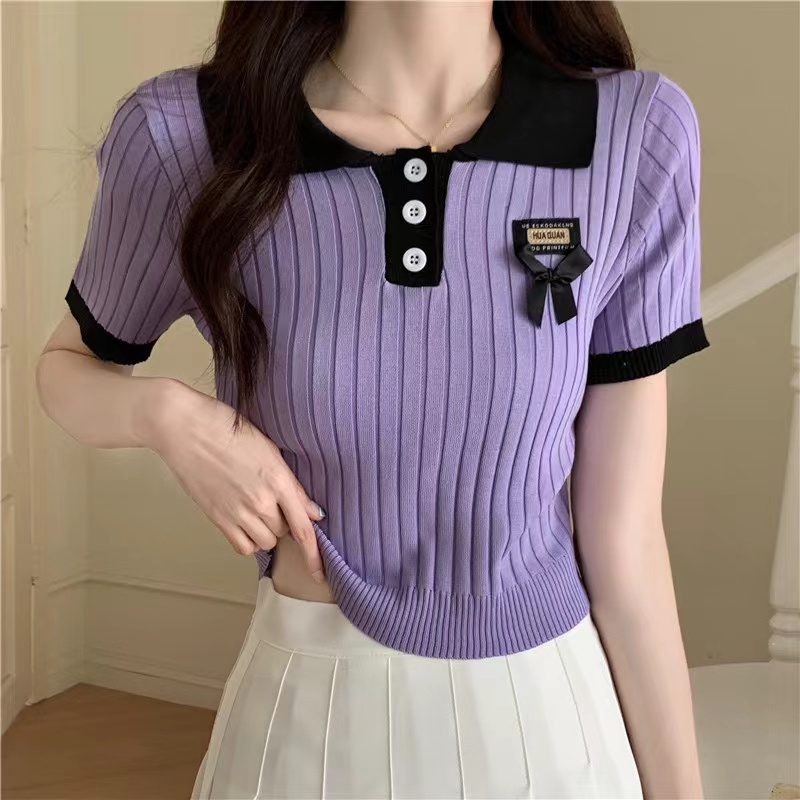 Niche short shirts Korean style knitted tops for women