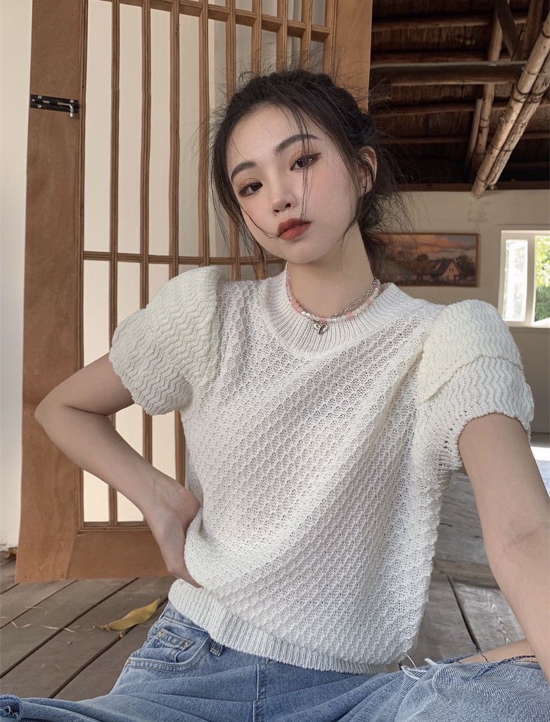Short spring and summer tops wood ear sweater for women