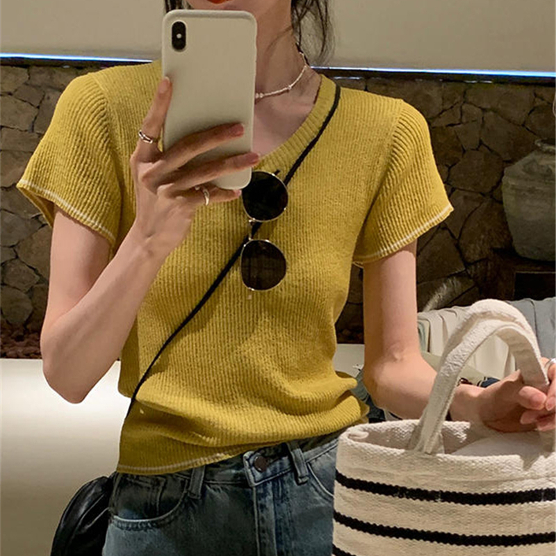 All-match knitted tops Korean style T-shirt for women