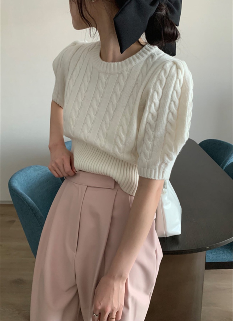 Retro puff sleeve tops spring and summer sweater