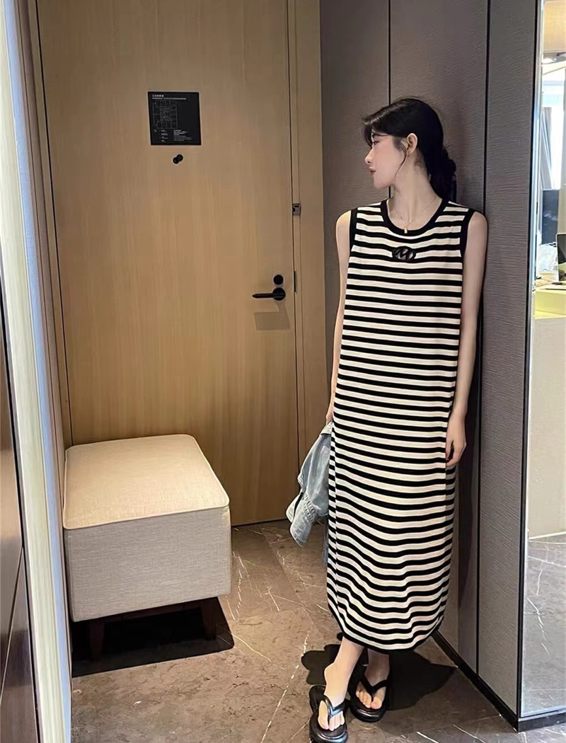 Loose stripe long dress knitted spring and summer dress for women
