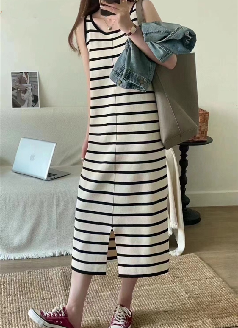 Sling sleeveless stripe dress knitted lazy sleeveless dress