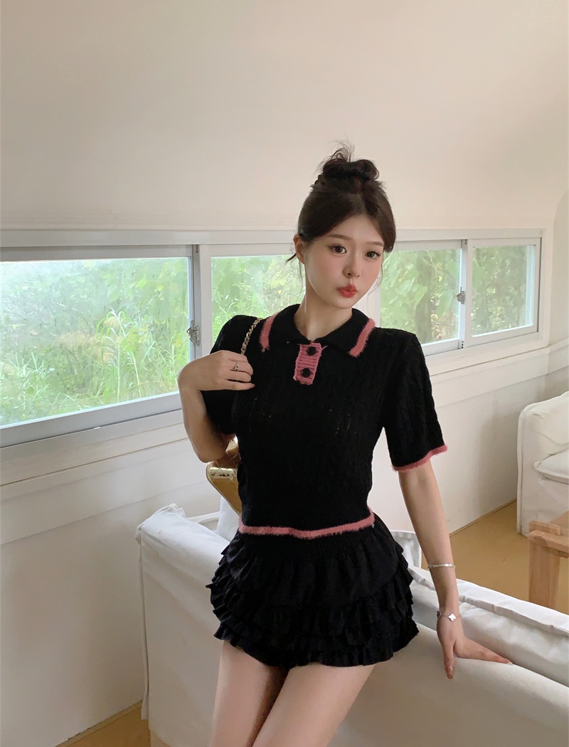 Temperament knitted lapel short Korean style tops