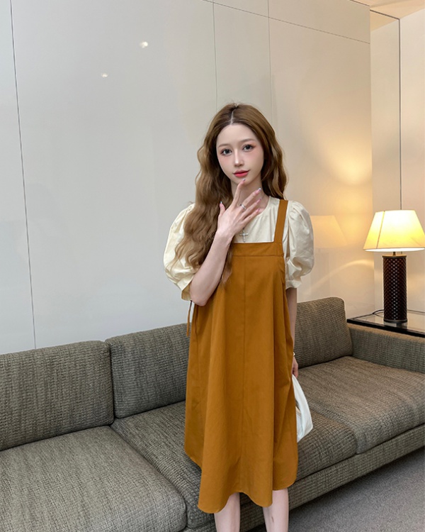 Korean style sweet strap dress slim dress 2pcs set