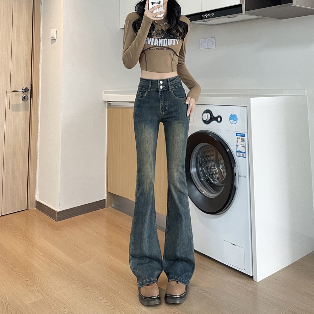 High waist elasticity slim jeans mopping spring flare pants