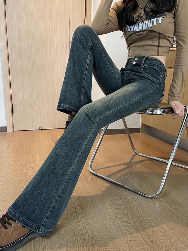 High waist elasticity slim jeans mopping spring flare pants