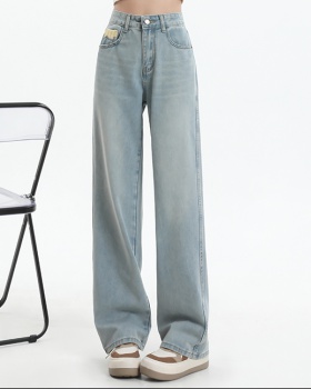 Spring straight loose pants drape light-blue jeans for women