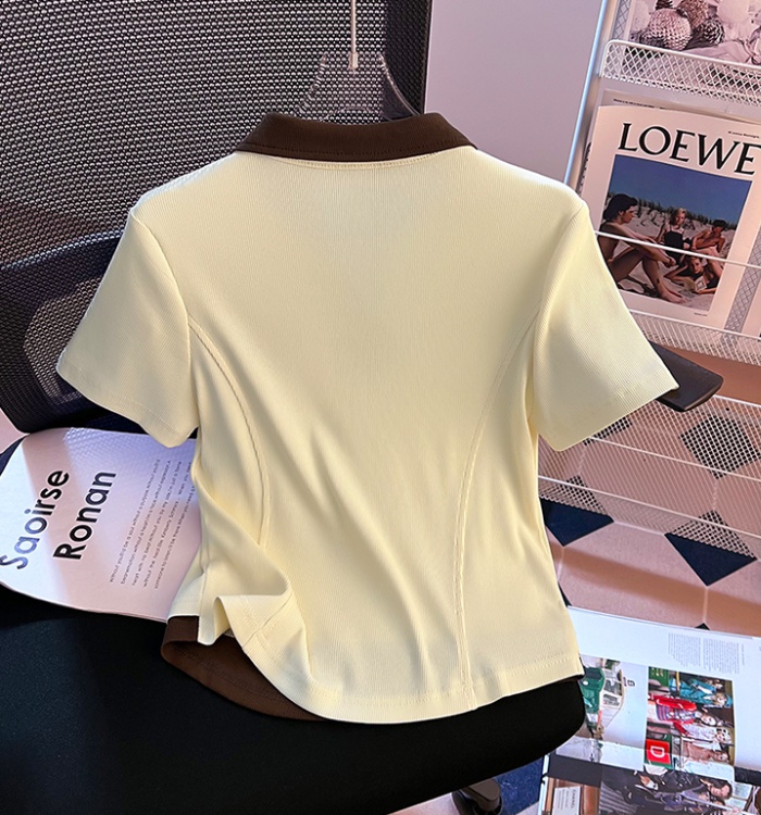 Short sleeve half zip T-shirt summer tops for women