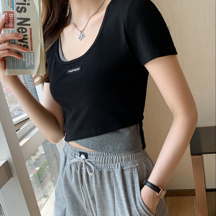 Short sleeve tops Pseudo-two T-shirt for women