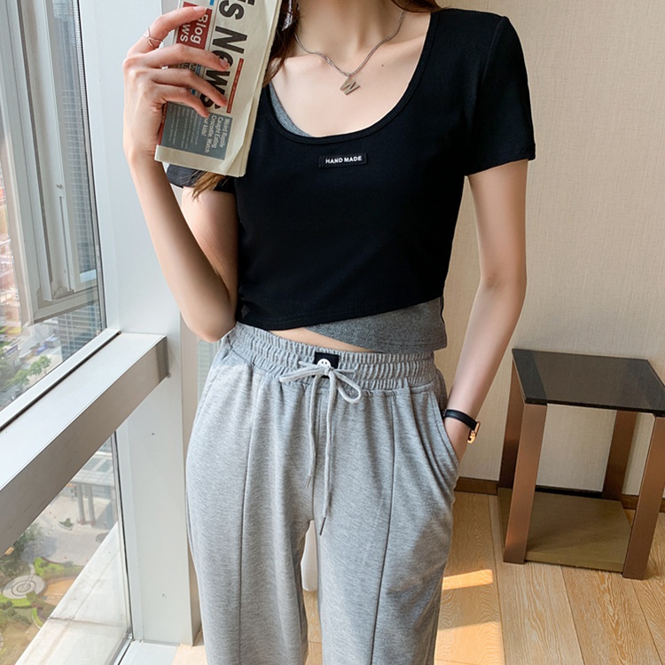 Short sleeve tops Pseudo-two T-shirt for women