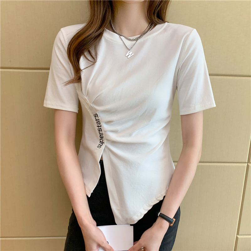 Pure cotton fold T-shirt short sleeve tops for women