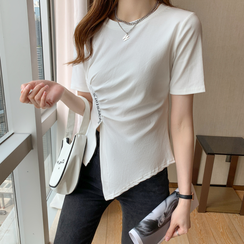 Pure cotton fold T-shirt short sleeve tops for women